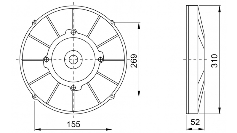 VENTILATOR AKSIALNI 280mm POTISNI 12V